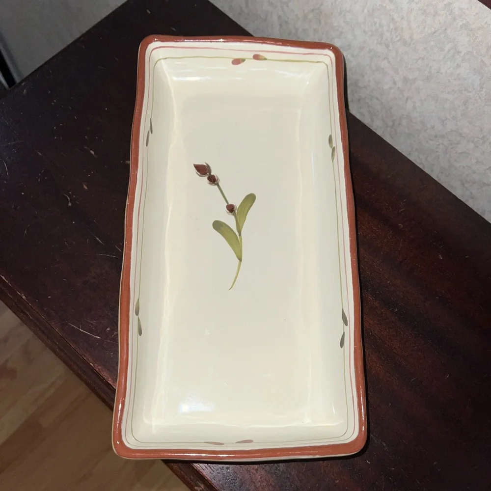 Crate & Barrel Provence Rustic Olive Branch Terracotta Plate Platter Tray